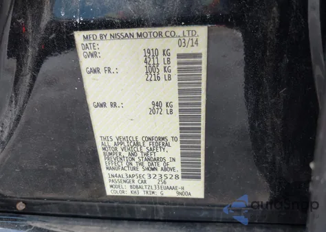 2014 Nissan Altima 2.5 Sv z USA, uszkodzony, nr VIN 1N4AL3AP5EC323528